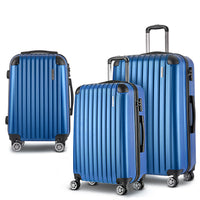 Wanderlite 3 Set Luggage 20-24-28 Inch with Zipper Lock Carry On Hard Shell Travel Suitcase Luggage Case Blue