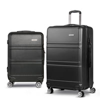 Wanderlite 2pc Luggage Trolley Set Suitcase Travel TSA Carry On Hard Case Lightweight Black