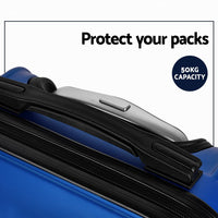 Wanderlite 3pc Luggage Trolley Set Suitcase Travel TSA Carry On Hard Case Lightweight Blue