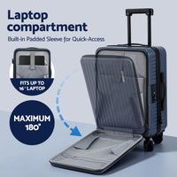 Wanderlite 20" Luggage Suitcase Front Pocket Travel Carry On Dual TSA Navy