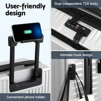 Wanderlite 20" Luggage Suitcase Front Pocket Travel Carry On Dual TSA Silver