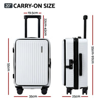 Wanderlite 20" Luggage Suitcase Front Pocket Travel Carry On Dual TSA White