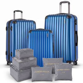 Wanderlite 3pcs LuggageTrolley Set Travel Suitcase Storage Organiser Carry On Hard Case TSA Lightweight Blue