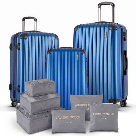 Wanderlite 3pcs LuggageTrolley Set Travel Suitcase Storage Organiser Carry On Hard Case TSA Lightweight Blue