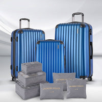 Wanderlite 3pcs LuggageTrolley Set Travel Suitcase Storage Organiser Carry On Hard Case TSA Lightweight Blue