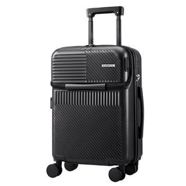 Wanderlite 20" Luggage Suitcase Front Pocket Travel Carry On TSA Black