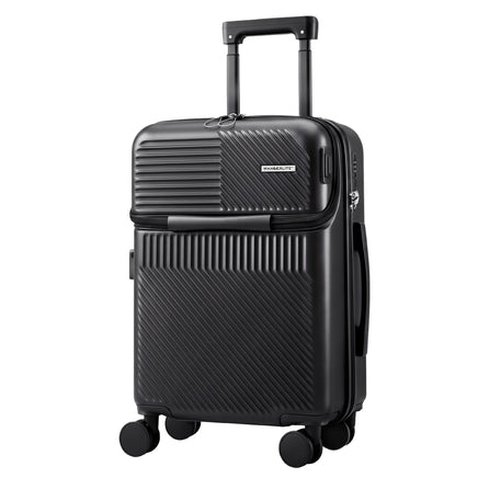 Wanderlite 20" Luggage Suitcase Front Pocket Travel Carry On TSA Black