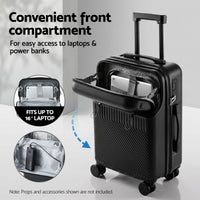 Wanderlite 20" Luggage Suitcase Front Pocket Travel Carry On TSA Black