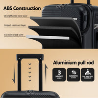 Wanderlite 20" Luggage Suitcase Front Pocket Travel Carry On TSA Black