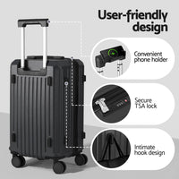 Wanderlite 2pcs Trunk Luggage Suitcase Travel Carry On TSA Lock 12" 20" Black