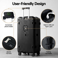 Wanderlite 28" Trunk Luggage Suitcase Travel 5 Wheels Type-C Port TSA Black