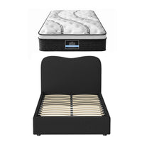 Giselle 32cm Euro Top King Single Mattress 5-Zone and Artiss Boucle Bed Frame Set