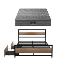 Giselle 18cm Queen Mattress Pillowtop and Artiss Metal Bed Frame Set With 2 drawers