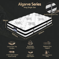 Giselle Bedding 34cm Mattress Euro Top Pocket Spring King Single