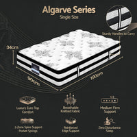 Giselle Bedding 34cm Mattress Euro Top Pocket Spring Single
