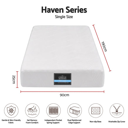 Giselle 25cm Single Hybrid Mattress Soft Knitted Fabric Edge Support Gel Foam