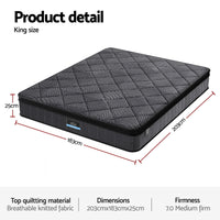 Giselle Bedding King Mattress 25cm Pocket Spring Latex Euro Top Medium Firm Bed