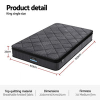 Giselle Bedding King Single Mattress 25cm Pocket Spring Latex Euro Top Medium Firm Bed