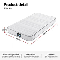 Giselle Single Mattress 20cm with Reinforced Edge Support Egg-Crate Foam