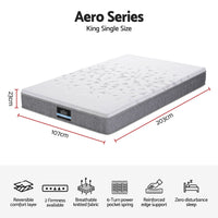 Giselle Bedding King Single Mattress 23cm Pocket Spring Mattress with Adjustable Firmness Reversible Foam Layer for Medium Firm & Firm Support Motion Isolation Bedroom Bed