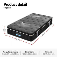 Giselle Bedding Single Mattress 35cm Euro Top with Graphene Cooling Comfort Medium Firm