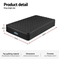 Giselle Bedding Mattress 34cm 5-Zone Pocket Spring Egg-crate Memory Foam King Single