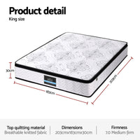 Giselle Bedding 30cm Mattress Pocket Spring Medium Firm Foam Euro Top King