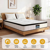 Giselle Bedding Queen Mattress 30cm Pocket Spring Euro Top Medium Firm Foam