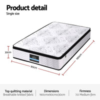 Giselle Bedding Single Mattress 30cm Pocket Spring Euro Top Medium Firm Foam