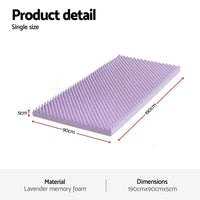 Giselle 5cm Memory Foam Mattress Topper Lavender Infused Egg Crate Pad Mat Single