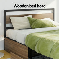 Artiss Bed Frame Double Size Metal Frame with 2 Drawers DREW