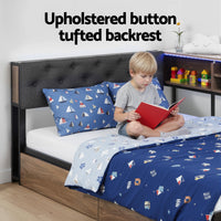 Artiss Bed Frame King Single Size with 2 Drawers and Charging Station Metal Corner Bed Base