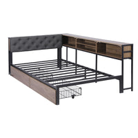Artiss Bed Frame King Single Size with 2 Drawers and Charging Station Metal Corner Bed Base