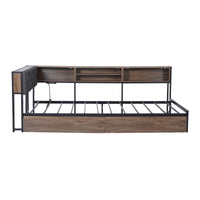 Artiss Bed Frame Single Size with 2 Drawers and Charging Station Metal Corner Bed Base