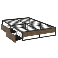 Artiss Bed Frame Metal Frame Queen Size Bed Base 2 Drawers OSLO