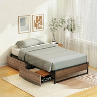 Artiss Bed Frame Metal Frame Single Bed Base 2 Drawers OSLO