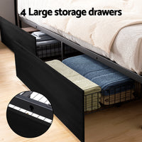 Artiss Metal Bed Frame King Size Storage Headboard Charge Station LED 4 Drawers