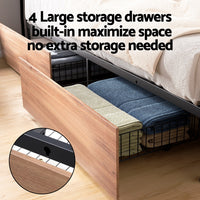 Artiss Metal Bed Frame King Size with 2-Tier Storage Headboard Metal Platform with 4 Storage Drawers Built in Charging Station & LED Noise-Free/Metal Support/No Box Spring Needed Vintage Brown