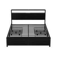 Artiss Metal Bed Frame Queen Size Storage Headboard Charge Station LED 4 Drawers