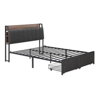 Artiss Metal Bed Frame Double Size with 2-Tier Hidden Storage with Charging Station