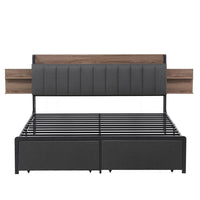 Artiss Metal Bed Frame King Size with 2-Tier Hidden Storage with Charging Station