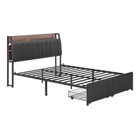 Artiss Metal Bed Frame King Size with 2-Tier Hidden Storage with Charging Station
