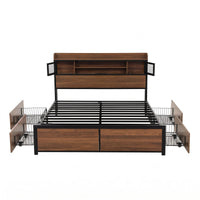 Artiss Double Bed Frame with Charging Station 4 Drawers Storage Oak
