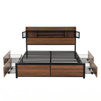 Artiss Queen Bed Frame with Charging Station 4 Drawers Storage Oak