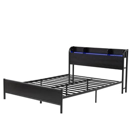 Artiss Bed Frame Double Size with Storage Shelf Headboard Charging Station GRID