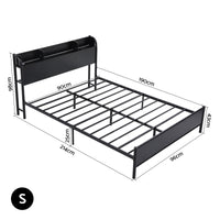 Artiss Bed Frame Single Size with Storage Shelf Headboard Charging Station GRID