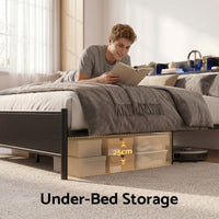Artiss Bed Frame Single Size with Storage Shelf Headboard Charging Station GRID