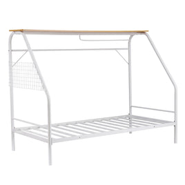 Artiss Single House Bed Frame Metal Canopy Bed Storage Shelf for Kids White