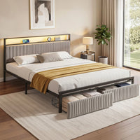 Artiss Metal Bed Frame King Size LED Charging Station 2 Drawers