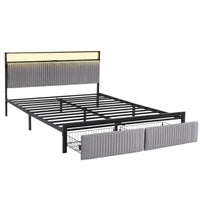 Artiss Metal Bed Frame King Size LED Charging Station 2 Drawers